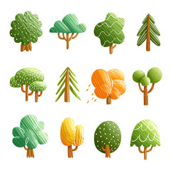 Set of 12 illustrated trees