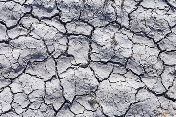view of deep cracks on the ground due to lack of moisture in arid summer