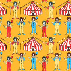 Sketch circus tent and clawn