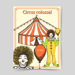 Sketch circus tent and clawn