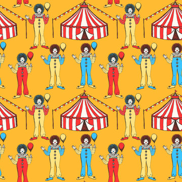 Sketch circus tent and clawn
