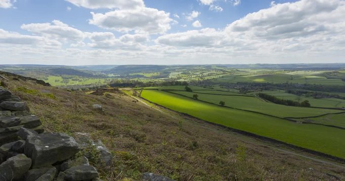 Moving time lapse of Baslow Edge towards Chatsworth, Baslow, Derbyshire Dales, Derbyshire, England, United Kingdom, Europe