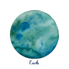 Watercolor hand drawn painted Illustration of environmentally friendly planet Earth. Think Green. Ecology Concept. Globe watercolour image.
