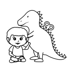 little boy with tyrannosaurus rex toy