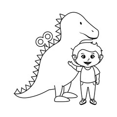 little boy with tyrannosaurus rex toy
