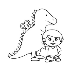 little boy with tyrannosaurus rex toy
