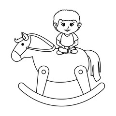 little boy with wooden horse toy