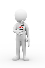 3d man with news microphone announcement