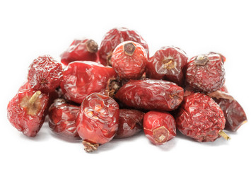 Dried berries of rose hips. Dried fruits. Dietary product.