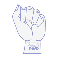 female power label with hand in fight signal icons