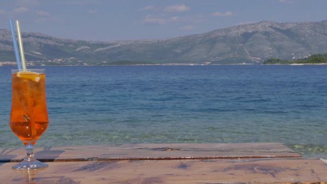 Cocktails on Prvi zal beach in Lumbarda, Korcula Island, Dalmatia, Croatia, Europe