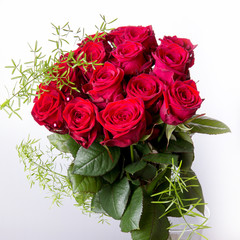 Luxury bouquet made of red roses in flower shop Valentines Bouquet of red roses