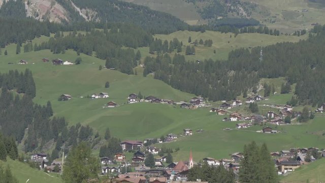View over Selva di Val Gardena / Wolkenstein in Groden town, Province of Bolzano, Dolomites, Italy, Europe