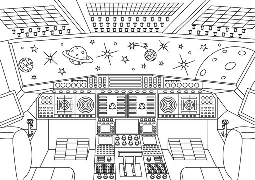 Spaceship interior in the universe - coloring book