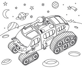 Space vehicle on some planet in space - coloring book