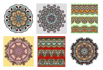 collection of seamless decorative ethnic ornamental floral stripes