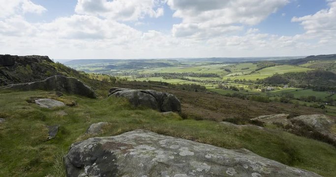 Moving time lapse of Baslow Edge towards Chatsworth, Baslow, Derbyshire Dales, Derbyshire, England, United Kingdom, Europe