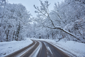 Mountain road during winter