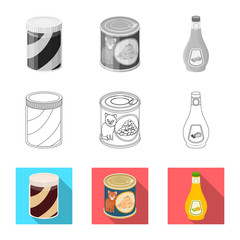 Vector illustration of can and food logo. Collection of can and package stock symbol for web.