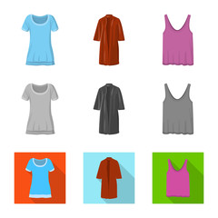 Vector design of woman and clothing symbol. Collection of woman and wear stock symbol for web.