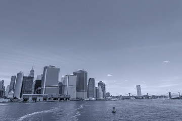Skyline of lower Manhattan view from ferry