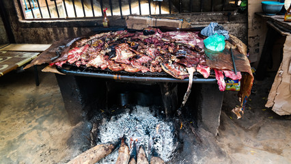 Close-up view to grilled meat as street food , Niamey, Niger