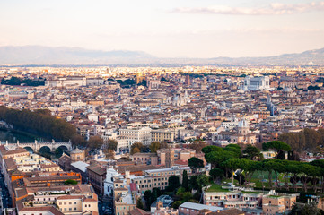 Fototapeta na wymiar Rome cityscape urban skyline view from above with lots of history, arts, religion and architecture