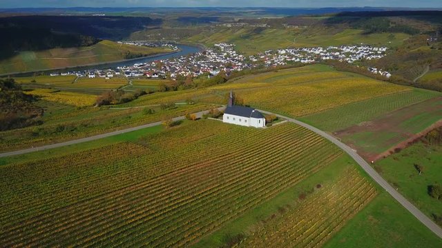Aerial view of the St. Rochus chapel in the vineyards near Nittel, Obermosel, Moselle Valley, Rhineland-Palatinate, Germany
