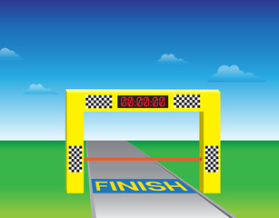 Finishing gates with a clock. Vector. Illustration