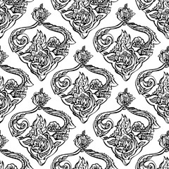 floral seamless  pattern. hand drawn black and white vector illustration