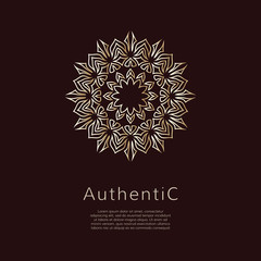 Golden vector logotype. Gradient outline logo. Classic floral design.