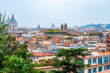 Fototapeta na wymiar Rome cityscape urban skyline view from above with lots of history, arts, architecture and attractions