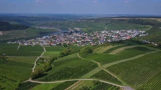 Aerial view of St. Rochus Chapel in the vineyards near Nittel, Obermosel, Moselle Valley, Rhineland-Palatinate, Germany