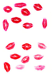 Kisses, love, lipstick, postcard, isolate, white background, print.