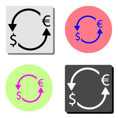 Euro dollar turnover arrows. flat vector icon
