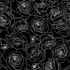 Vector seamless floral pattern. Line art roses background