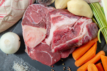 meat and vegetables for preparation of french pot au feu