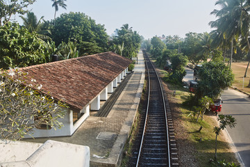 Railway station. Railway leaving into the distance. Sri-Lanka. Bentota.