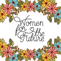 women for the future label with flowers frame icons