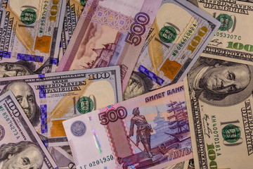 Background of the different american and russian banknotes