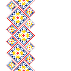 Fototapeta na wymiar Bright frame in american indian style. Seamless border for design. Ethnic ornament on white background. Navajo tiles.