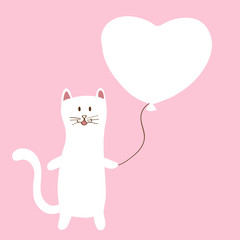 Obraz na płótnie Canvas White cat holding balloon, Cartoon flat vector design