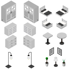 Furniture Isometric icons. Vector Illustration.Bedroom set. concept web infographics vector illustration.