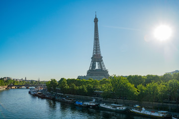 Morning view of the famous Eiffel Tower and downtown citypscape