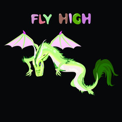 dragon vector with fly high logo. suitable for home decoration, website design and kidswear design.