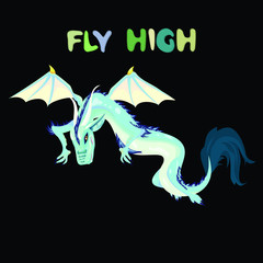 dragon vector with fly high logo. suitable for home decoration, website design and kidswear design.