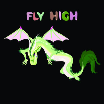 dragon vector with fly high logo. suitable for home decoration, website design and kidswear design.