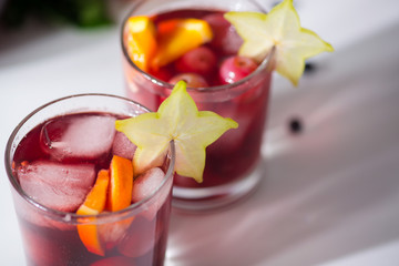  Delicious red sangria cocktail with fruits 
