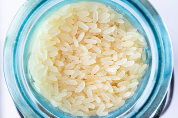 Top view of a jar of rice.