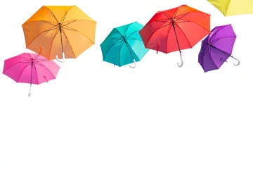 Fotobehang Set of colorful umbrellas isolate on white background.clipping path. © krsprs